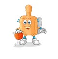 Wooden brush dribble basketball character. cartoon mascot vector