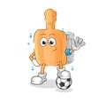 Wooden brush playing soccer illustration. character vector
