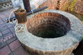 Wooden Bucket String Rope Old Water Well Rim Brick Wall Royalty Free Stock Photo