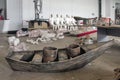 Wooden buckets in decorative wooden boat