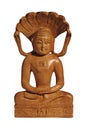 Wooden Buddha statuette with smile on white