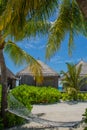 Wooden bugalos at the topical resort at Maldives Royalty Free Stock Photo