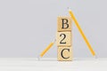 Wooden building blocks with the abbreviation acronym B2C