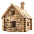 Charming Wooden Block House Model, a delightful 3D rendering of a home built from small, light brow Royalty Free Stock Photo