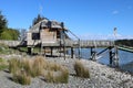 Wooden building on shore Lake Te Anau New Zealand