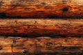 Wooden bungalow log cabin facade detail, texture of brown pine wood