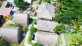 Wooden bungalows with thatched roofs