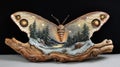Wooden butterfly, winter scene Royalty Free Stock Photo
