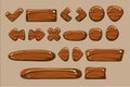 Wooden buttons of different shapes set, details for computers games, apps interface vector Illustration vector Royalty Free Stock Photo