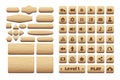 Wooden buttons game UI asset. Gaming user interface icons. vector illustration