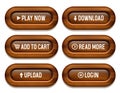 Wooden buttons for website. Big set of buttons for web design. Vector set Royalty Free Stock Photo