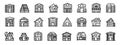 Wooden cabin icons set outline vector. Wood tree home Royalty Free Stock Photo