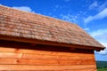 The wooden cabin is made using wooden timber technology without the use of nails and screws. Sindel roof on a mountain hut newly b