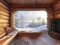 A wooden cabin in the snowy mountains Royalty Free Stock Photo