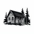 Soviet Realism Inspired Cabin Lodge Decal In Black And White