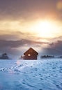 Wooden Cabin in winter holidays Royalty Free Stock Photo