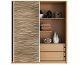A wooden cabinet with a brown stripe on it Royalty Free Stock Photo