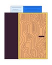 Wooden cabinet with paper stack 2D linear cartoon objects