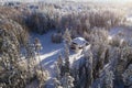 Wooden cabins captured from birds eye view