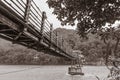 Wooden cable suspension bridge