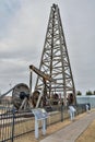 Wooden cable tool drilling rig located in Devon Oil and Gas Exploration Park in Oklahoma City, OK