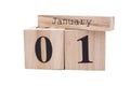 Wooden calendar January first isolate