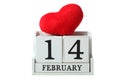 Wooden calendar with red heart