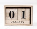 Wooden calendar that shows first of january
