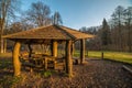 Wooden camping aerial in forest