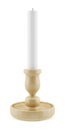 Wooden candlestick with candle isolated on white
