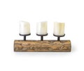 Wooden candlestick with candle on white, Wooden candle holder isolated on white