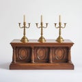 Wooden candlestick with candlesticks on a white background Royalty Free Stock Photo