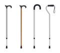 Wooden cane and aluminum telescopic canes with elegant handle, ergonomic handle and curved handle with loop. Isolate