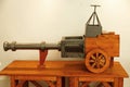 wooden cannon miniature on table. Royalty Free Stock Photo