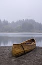 A wooden canoe on a beach Royalty Free Stock Photo