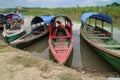 Wooden canoe in river port Royalty Free Stock Photo