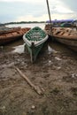 Wooden canoe in river port Royalty Free Stock Photo