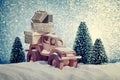 Toy Wooden Car delivering Xmas Presents Royalty Free Stock Photo