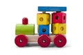 Wooden car - truck toy with colorful blocks isolated over white Royalty Free Stock Photo