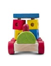 Wooden car - truck toy with colorful blocks isolated over white with clipping path Royalty Free Stock Photo