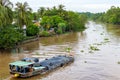 Wooden cargo boat on the Mekong River Delta Royalty Free Stock Photo