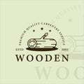 wooden carpentry logo line art vintage vector illustration template icon graphic design. carpenter or woodworker sign and symbol Royalty Free Stock Photo