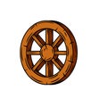 Wooden cart wheel. Old object with cracks. Element of the village Royalty Free Stock Photo