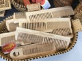 Wooden carved combs made in Suberia, Russia