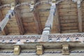 Wooden carved elements of the facade of a historic building