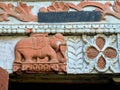 Wooden Carved Elephant on Door Frame of Oldhouse Idar Royalty Free Stock Photo