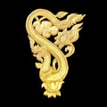 ooden carved images of Golden serpent isolated on black