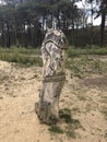 Wooden carved sign for Vlodrop Station, National Park De Meinweg, Limburg