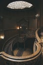 Wooden, carved stairs. Hall of the ancient palace. House of scientists in Lviv. Nice interior Royalty Free Stock Photo