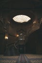 Wooden, carved stairs. Hall of the ancient palace. House of scientists in Lviv. Nice interior Royalty Free Stock Photo